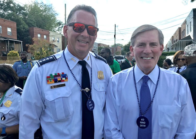 DC Police Chief Peter Newsham and CSOSA Director Richard Tischner at 2019 National Night Out at Sixth District